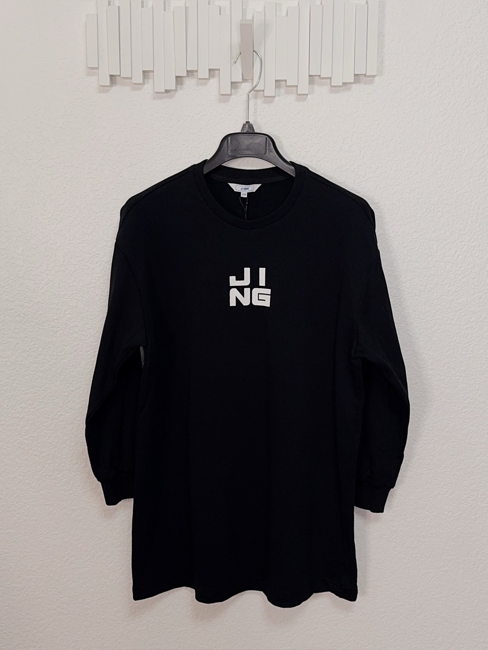 J.ING Black Logo Graphic Long Sleeve Crewneck Sweatshirt Mini Dress